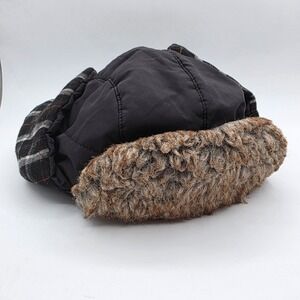 Lake of the Isles Trapper Hat Mens L/XL Black Plaid Faux‎ Fur Bomber Ushanka Cap